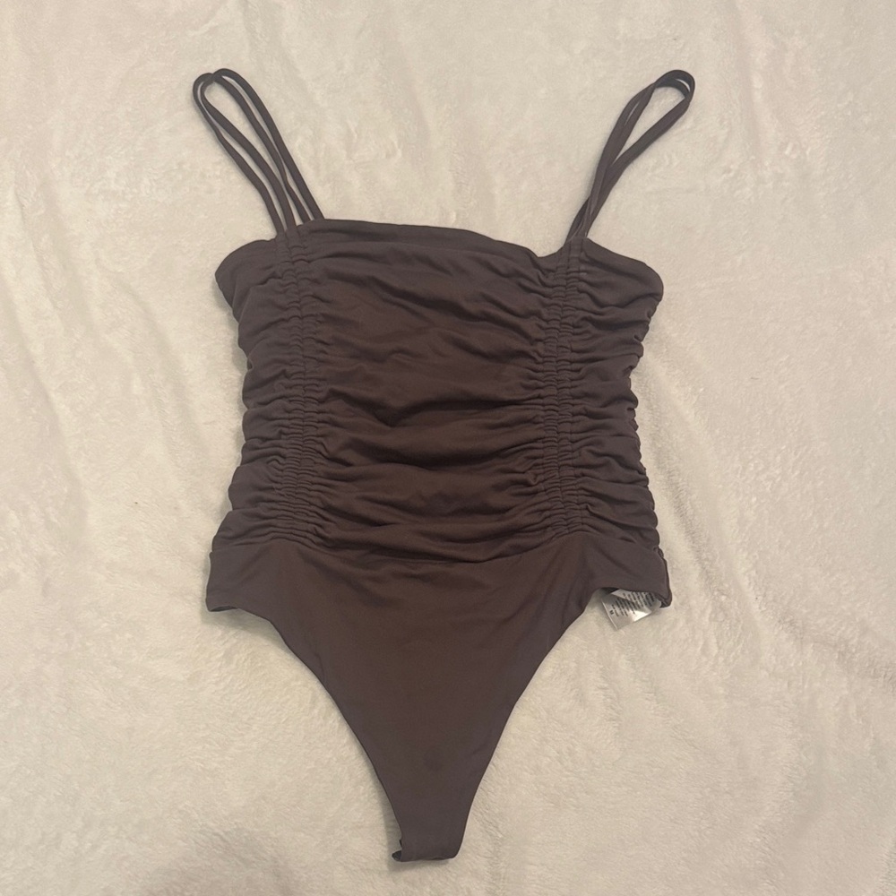 Susana Monaco Ruched Brown Bodysuit Medium LIKE NEW Condition Double Strap